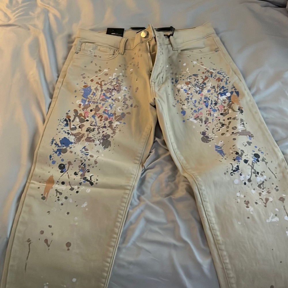 Paint splatter design khaki pants
